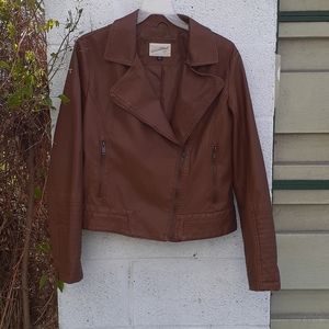 Universe thread vegan leather brown moto jacket sM